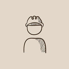 Image showing Worker wearing hard hat sketch icon.