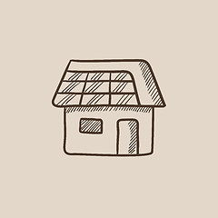 Image showing House with solar panel sketch icon.