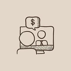 Image showing Business video negotiations sketch icon.