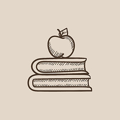 Image showing Books and apple on top sketch icon.