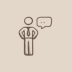 Image showing Businessman with a speech square sketch icon.