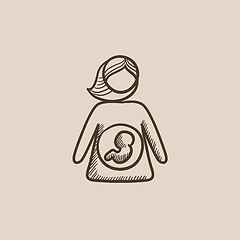 Image showing Baby fetus in mother womb sketch icon.