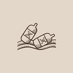 Image showing Bottles floating in water sketch icon.