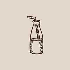 Image showing Glass bottle with drinking straw sketch icon.