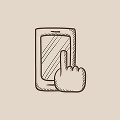 Image showing Finger pointing at smart phone sketch icon.