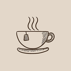 Image showing Hot tea in cup sketch icon.