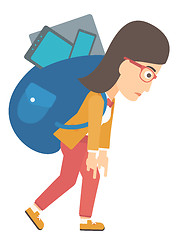 Image showing Woman with backpack full of devices.