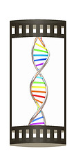 Image showing DNA structure model on white. The film strip