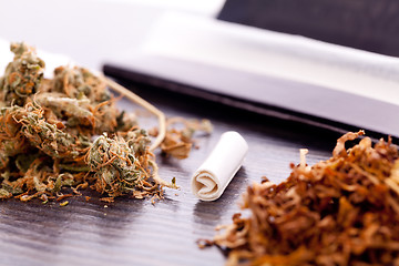 Image showing Dried Cannabis on Rolling Paper with Filter