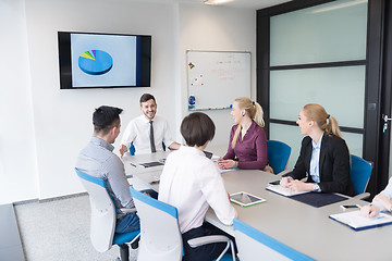 Image showing young business people group on team meeting at modern office