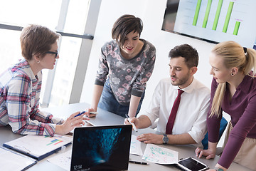 Image showing young business people group on meeting at modern office