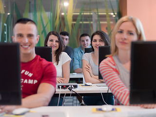 Image showing technology students group in computer lab school  classroom