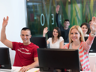 Image showing technology students group in computer lab school  classroom