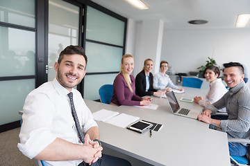 Image showing young business people group on team meeting at modern office