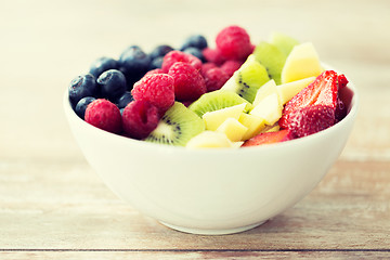 Image showing close up of fruits and berries in bowl on table