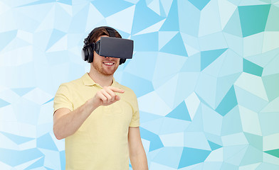 Image showing happy man in virtual reality headset or 3d glasses