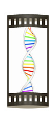 Image showing DNA structure model on white. The film strip