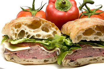 Image showing roast beef boursin cheese ciabatta bread sandwich