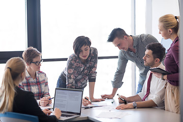 Image showing young business people group on meeting at modern office