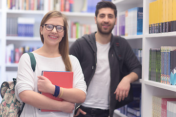 Image showing students group  in school  library