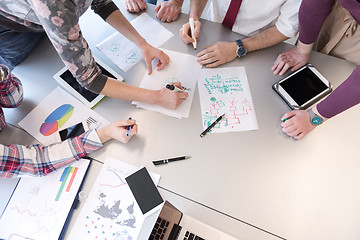 Image showing young business people group on meeting at modern office