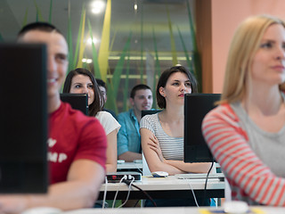 Image showing technology students group in computer lab school  classroom