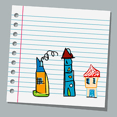 Image showing notebook paper child drawings