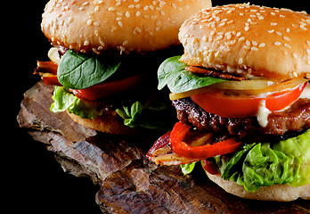 Image showing Two Tasty Hamburgers