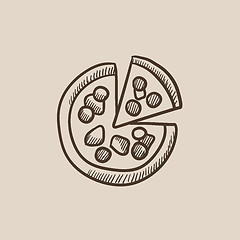 Image showing Whole pizza with slice sketch icon.