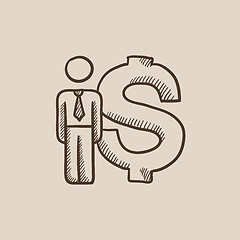 Image showing Businessman standing beside the dollar symbol sketch icon.