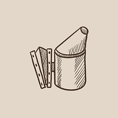 Image showing Bee hive smoker sketch icon.