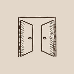 Image showing Open doors sketch icon.