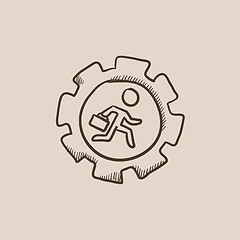 Image showing Man running inside the gear sketch icon.