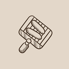 Image showing Grilled sausages on grate for barbecue sketch icon.