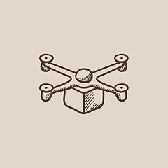 Image showing Drone delivering package sketch icon.