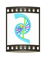 Image showing DNA structure model on white. The film strip