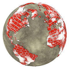 Image showing North America and Europe on brick wall Earth