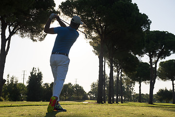 Image showing golf player hitting shot