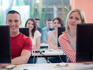 Image showing technology students group in computer lab school  classroom