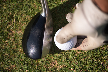 Image showing golf club and ball in grass