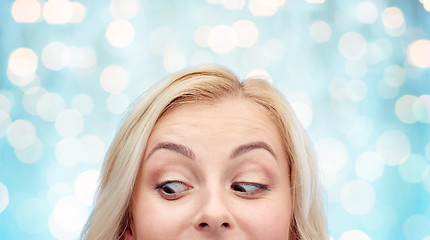 Image showing happy young woman or teenage girl face