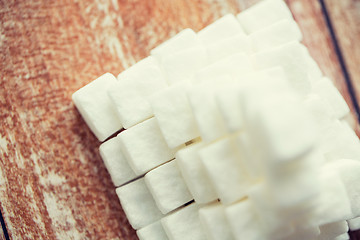 Image showing close up of white sugar pyramid on wooden table