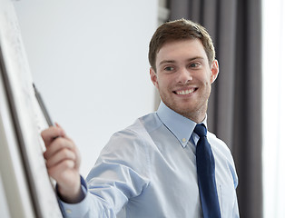 Image showing smiling businessman on presentation in office