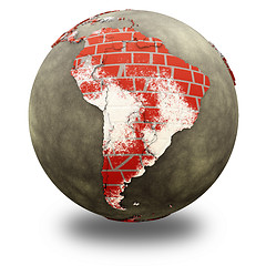 Image showing South America on brick wall Earth