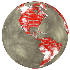 Image showing Americas on brick wall Earth