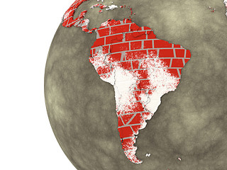 Image showing South America on brick wall Earth