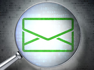 Image showing Finance concept: Email with optical glass on digital background