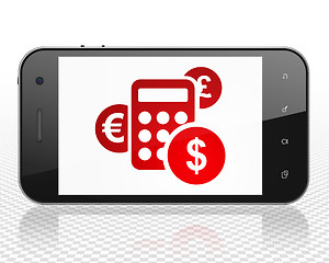 Image showing Marketing concept: Smartphone with Calculator on display