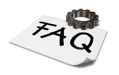 Image showing the word faq on paper sheet and gear wheel - 3d rendering