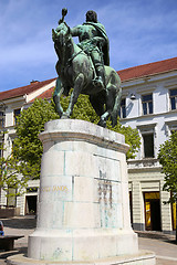 Image showing  A statue of Janos Hunyadi on Szechenyi Square in Pecs, Hungary